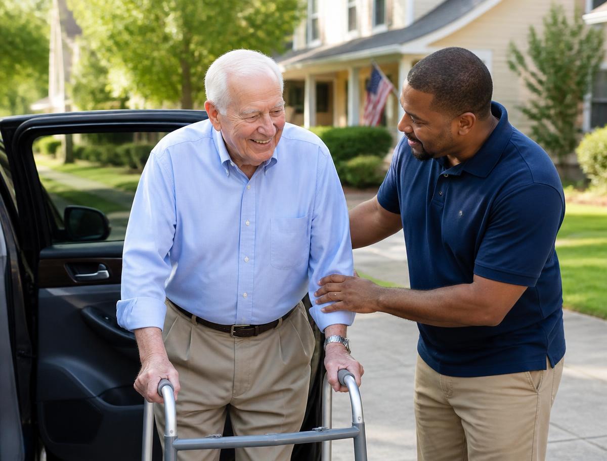 Community Transportation — caregiver supporting a client at home